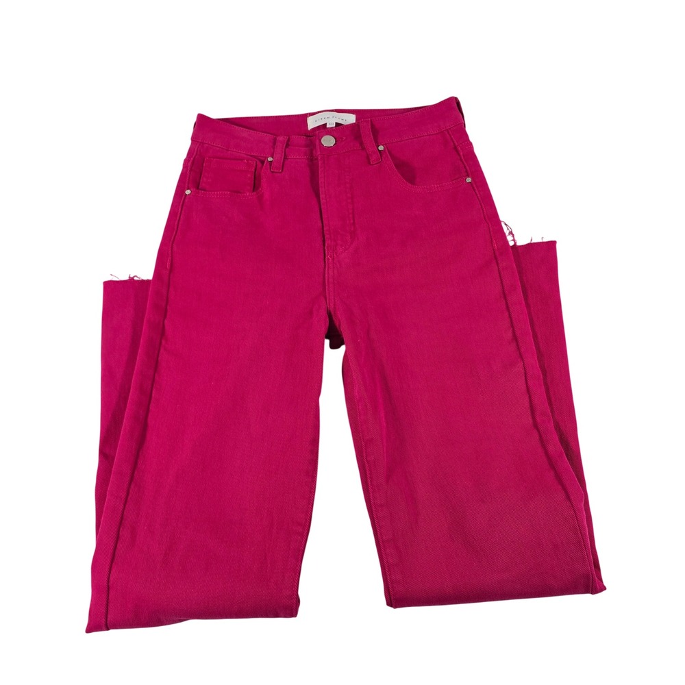 Risen Jeans Los Angeles Fuchsia Pink High Rise Raw Hem Straight Leg RDP5507 5/27